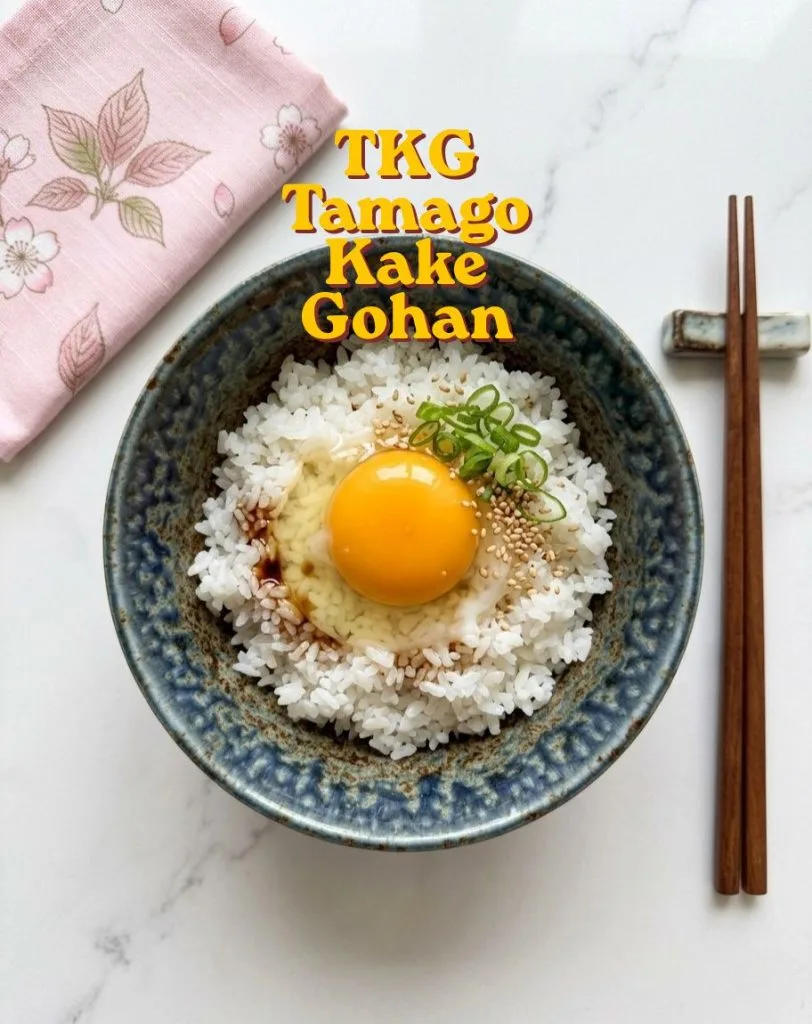 Bol de riz chaud japonais avec un oeuf cru au centre sésame et oignon vert