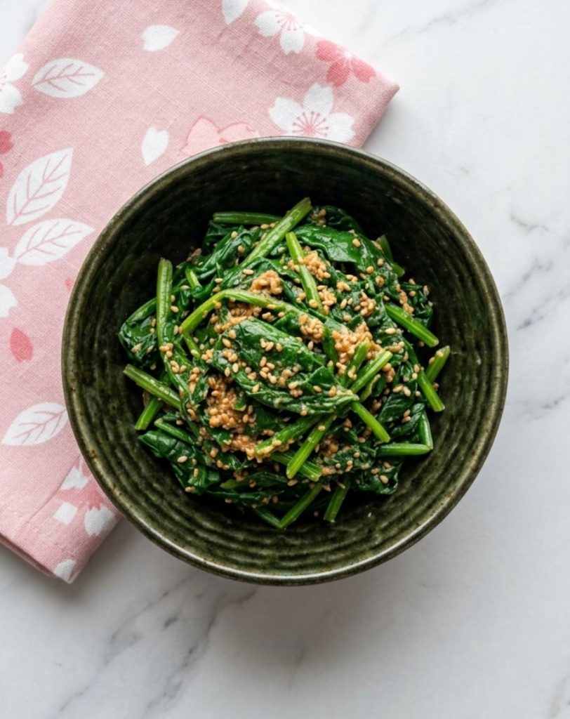 Horenso no Gomaae (ほうれん草の胡麻和え) - Salade d’épinards japonais avec vinaigrette au sésame