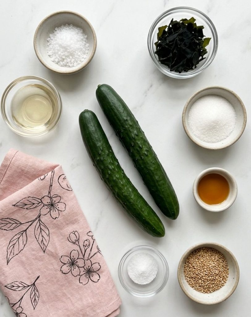 Sunomono concombre wakamé : recette japonaise croquante 6 Ingrédients pour le Sunomono concombre wakamé, la salade japonaise vinaigrée