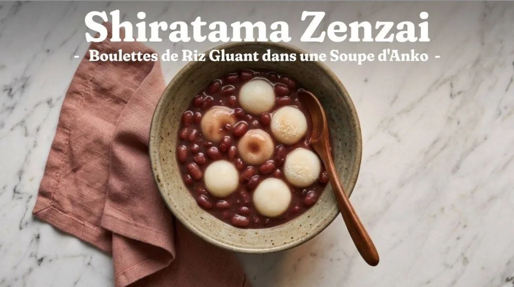 Recette Anmitsu : le Dessert Japonais Glacé au Kanten 14 Shiratama Zenzai 白玉ぜんざい - Boulettes de Riz Gluant dans une Soupe d'Anko