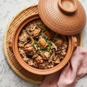Le kamameshi (釜飯) est un plat de riz traditionnel japonais cuit et servi dans une petite marmite individuelle en fonte ou en céramique appelée kama.
