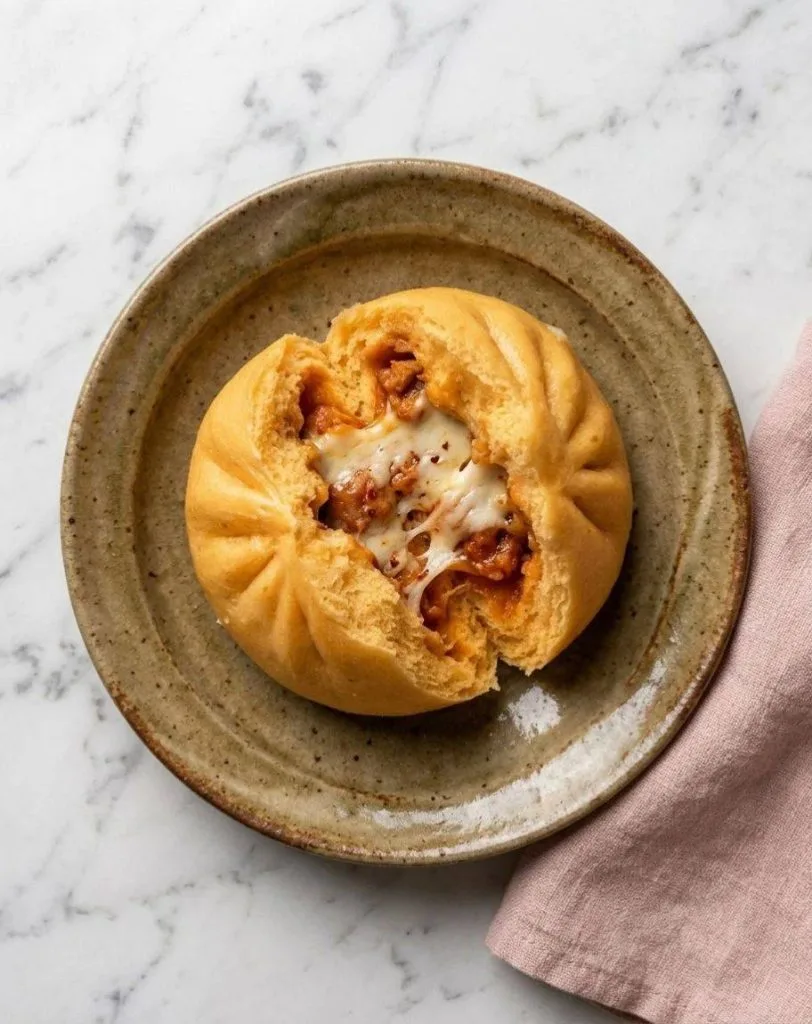 Le Pizzaman (ピザまん, pizza manjū) est une brioche japonaise cuite à la vapeur fourrée aux saveurs de la pizza italienne