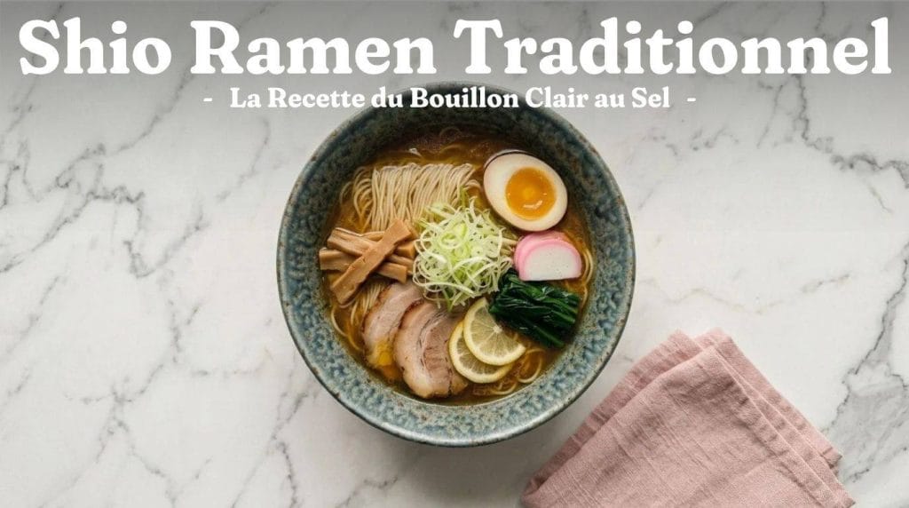 Le shio ramen de Hakodate : le ramen le plus épuré du Japon. Un bouillon chintan translucide, rehaussé de shio tare, chashu de porc et une touche d'agrumes.