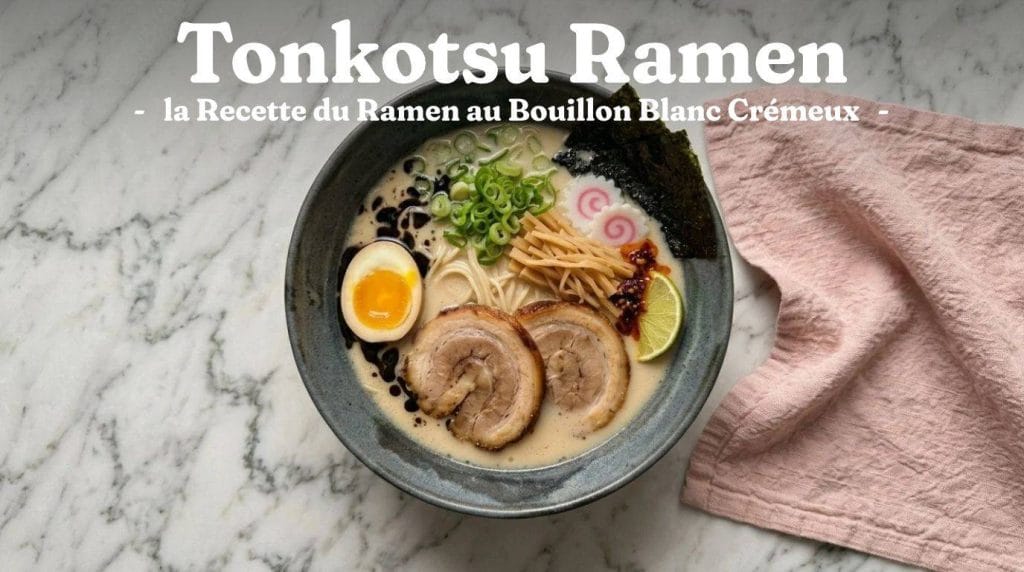 Tonkotsu ramen : bouillon de porc riche et laiteux, nouilles fines droites et huile d'ail brûlé (mayu). La gourmandise brute de Kyushu !