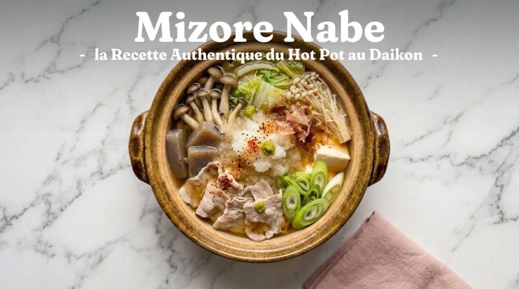 Le mizore nabe est un plat chaud japonais (nabe) d'hiver, caractérisé par l'ajout généreux de radis daikon râpé qui ressemble à de la neige fondue.